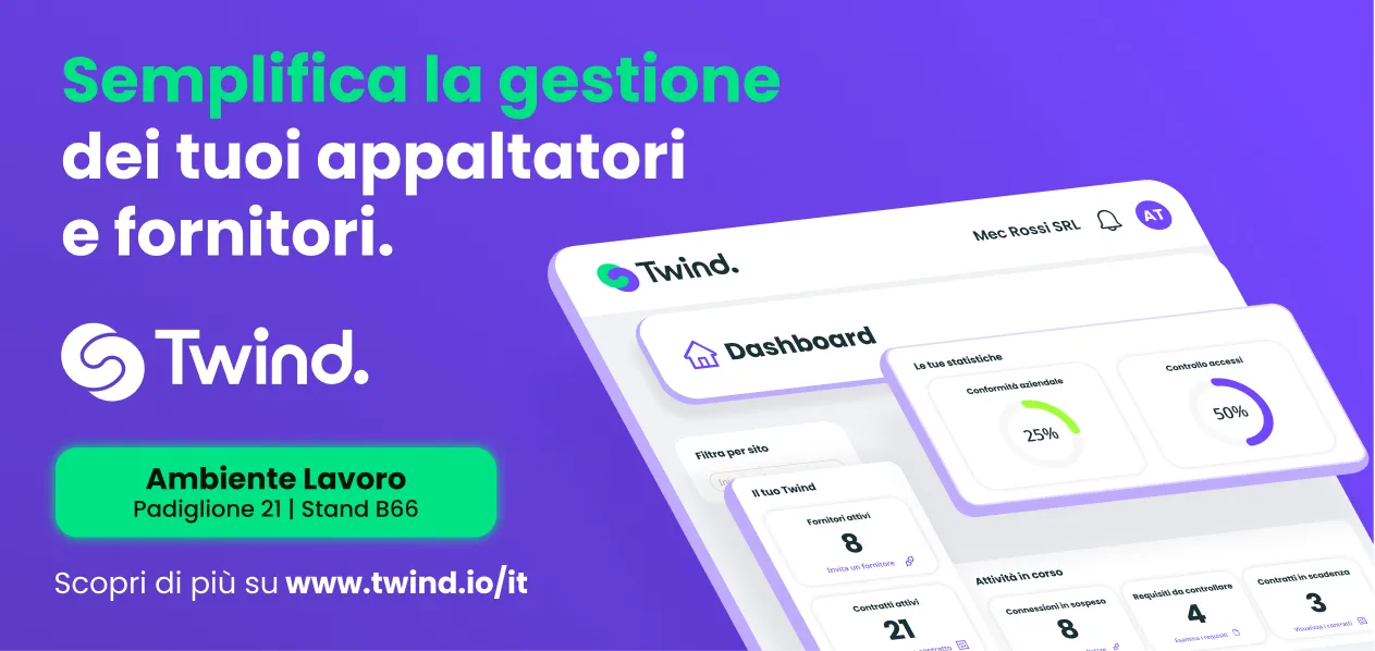 Twind ad Ambiente Lavoro 2026: digitalizzazione e intelligenza artificiale al centro della nuova gestione di appaltatori e fornitori