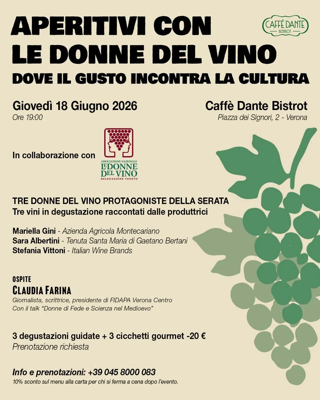 Le donne del vino al Caffè Dante: aperitivo e incontro su tre grandi figure femminili del medioevo